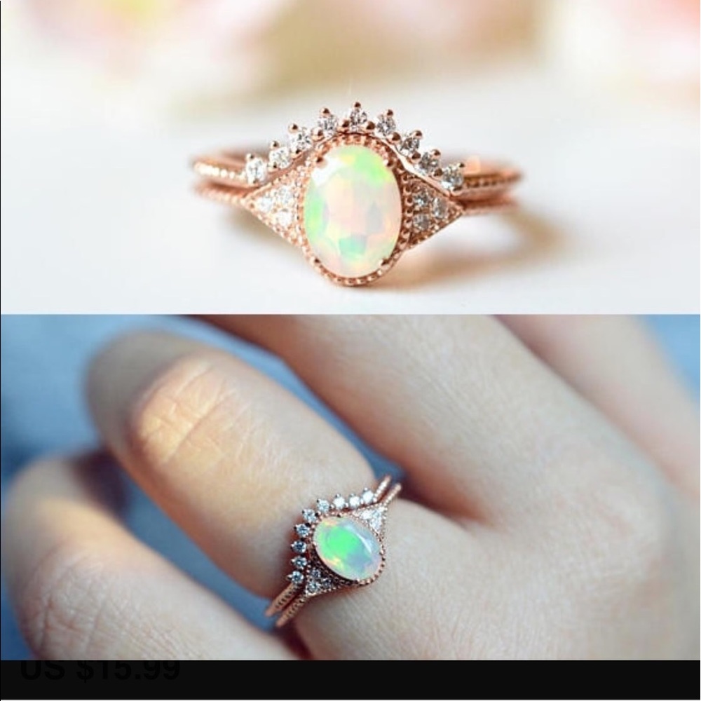 Rose gold OPAL CUBIC ZIRCONIA ring set